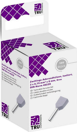 TRU COMPONENTS T1906C153 Dubbele adereindhulzen 0.75 mm² Deels geïsoleerd Grijs 100 stuk(s)