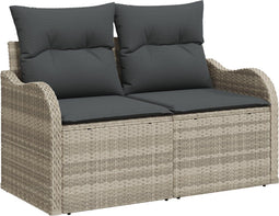 vidaXL - 2-Zits - Tuinbank - met - Opbergfunctie - en - Kussens - Lichtgrijs - Poly - Rattan