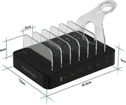 Multi Charging Station USB Charger Multiple Charging Station for Multiple Devices Docking Stations with Fast Wireless Charger 10 W Qi Charging Surface and 4 USB Ports for Smartphone Mobile Phone Tablet