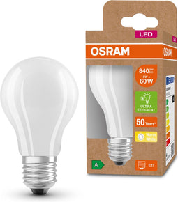 OSRAM LED spaarlamp, matglazen lamp, E27, warm wit (3000K), 4 watt, vervangt 60W gloeilamp, zeer efficiënt en energiebesparend, pak 1