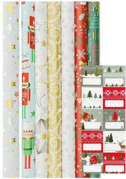 Kerstpapier - 7 designs - 2 meter x 70 cm - Multikleur