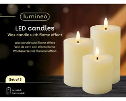 Lumineo - LED Kaarsen - Warm-witte verlichting met wick vlam effect - Creme (3 stuks)