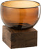 J-Line vaas Op Voet Breed - glas/hout - bruin - large - 20.00 cm hoog