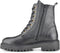 PS Poelman Leta - Dames Leren Enkellaarzen met Veters en Rits - Chunky Plateauzool 4,5 cm - Zwart