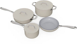 Safecourt Kitchen 7-delige Pannenset - PFAS & PTFE vrij - Keramische coating - Beige (7 stuks)
