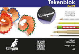 Kangaro tekenblok - A5 - 300 gram - 50 vel - zwart - K-5597