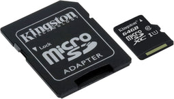 Kingston microSDXC - Geheugenkaart 64GB - UHS-I Class 10 45MB/s lezen 10MB/s schrijven