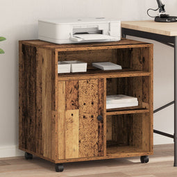 vidaXL - Printerstandaard - met - Wielen - Oud - Hout - 60x50x67 - cm
