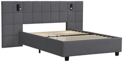 Juskys Luzano - Gestoffeerd Bed - 140x200cm - Fluweel - Donkergrijs - Incl. Leeslampje