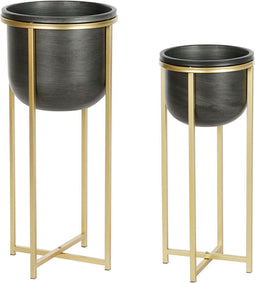 Plantenbakkenset DKD Home Decor 28,5 x 28,5 x 65,5 cm 28 x 28 x 65 cm Zwart Gouden Metaal