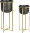 Plantenbakkenset DKD Home Decor 28,5 x 28,5 x 65,5 cm 28 x 28 x 65 cm Zwart Gouden Metaal