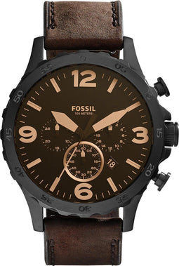 Fossil Nate JR1487 - Herenhorloge 50 mm - Lederen band - Zwart