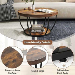 Coast CA87 - Salontafel - Ronde Onderplank - Bruintinten - 80 x 80 x 45 cm