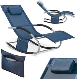SoBuy OGS28-NB - Tuinstoel - Schommelstoel met Verstelbare Hoofdsteun - Marineblauw
