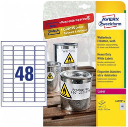 Avery L4778-8 - Folie-etiketten 45,7 x 21,2 mm - Weersbestendig - Wit (384 stuks)