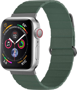 imoshion Magnetisch lederen bandje - Geschikt voor Apple Watch 1, 2, 3, 4, 5, 6, 7, 8, 9, 10 (42 mm), SE - 38/40/41 mm - Groen - One Size