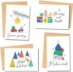 Partizzle® 24x Vrolijke Kerstkaarten - Ansichtkaarten met Enveloppen - 6 Ontwerpen 10x15 cm (24 stuks)