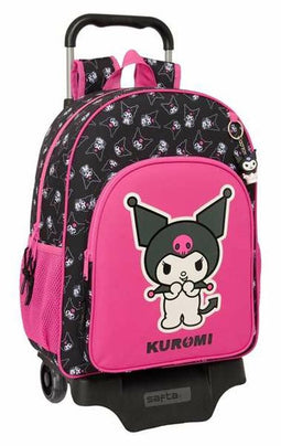 Kuromi Schoolrugzak met Wielen - Ergonomische Bekleding - Zwart Fuchsia 33 x 42 x 14 cm