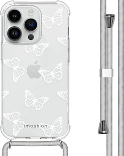 iMoshion Hoesje Geschikt voor iPhone 14 Pro Hoesje Met Koord - iMoshion Design Hoesje met Koord - Transparant / Butterfly