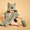Nuuroo Badponcho - Badcape - Capouchon met berenoren - licht groen - Biologisch katoen badstof badponcho 9-24 maanden