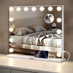 Mirlux Hollywood Spiegel 58x48CM - Make Up Spiegel - 10x Zoom - Dimbare LED Verlichting - Wit