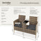 tectake® - wicker tuinbank 2-zitsbank met tafel - 131 x 61 x 82 cm - natuur/donkergrijs - poly-rattan