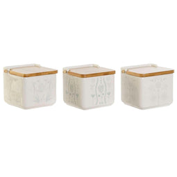 Zoutvaatje met deksel DKD Home Decor Blauw Wit Groen Lila Bamboe Scandi 750 ml 14 x 12,5 x 12 cm...
