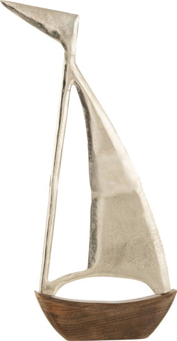 J-Line decoratie Boot - aluminium/hout - zilver/naturel - large