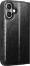 Qialino Geschikt voor iPhone 16 hoesje - Leren bookcase - Zwart