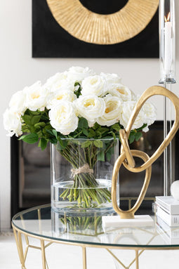 J-Line bloem Roos Enkel + Bladeren - kunststof - wit - 24 stuks