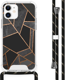 iMoshion Hoesje Geschikt voor iPhone 12 Mini Hoesje Met Koord - iMoshion Design Hoesje met Koord - Zwart / Meerkleurig / Goud / Black Graphic