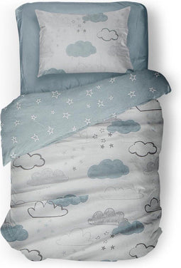 LINNICK Kinder Dekbedovertrek 100% katoen Cloudie - blue 140x200cm - Tiener Dekbedovertrek 1 persoons