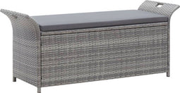 vidaXL - Opbergbankje - met - kussen - 138 - cm - poly - rattan - grijs