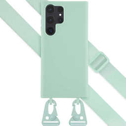 Selencia Hoesje Met Koord Geschikt voor Samsung Galaxy S23 Ultra - Selencia Siliconen hoesje met afneembaar koord - Turquoise