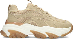 POSH by Poelman POLLY - Dames Sneakers - Vetersluiting chunky zool 4 cm - Beige denim