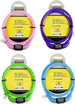 Benson Kabelslot met cijfercode - Ø 8 x 650 mm - Kleurenmix - Sterk en betrouwbaar