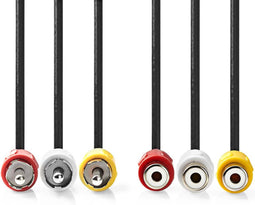 Nedis Composiet Videokabel - 3x RCA Male naar 3x RCA Female - Vernikkeld - 3.00 m - Zwart