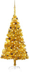 vidaXL - Kunstkerstboom - met - verlichting - en - kerstballen - 180 - cm - PET - goud