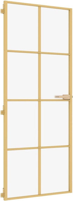 vidaXL - Binnendeur - smal - 83x201,5 - cm - gehard - glas - en - aluminium - goudkleur