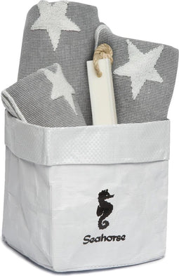Seahorse Stardust - Cadeauset - 3 Gastendoekjes + Zeep + Opbergzakje - 5 stuks - Grey