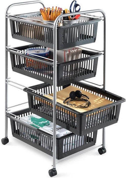 Metaltex - Opbergtrolley - Superjumbo - Opbergkar - met 4 kunststof manden - Metallic