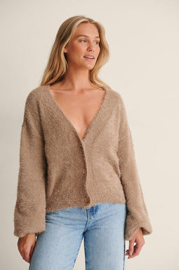 na-kd Oversized Knitted Trui - Comfy Loose Fit - Donker Beige - Maat S