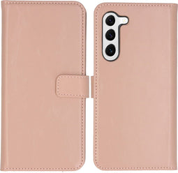 Selencia Hoesje Geschikt voor Samsung Galaxy S23 Plus Hoesje Met Pasjeshouder - Selencia Echt Lederen Bookcase - roze