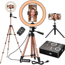 Studio ME Ringlamp - Ring Light - 10 Dimmstanden - Rosegoud - Incl. Afstandsbediening & Mini Tripod