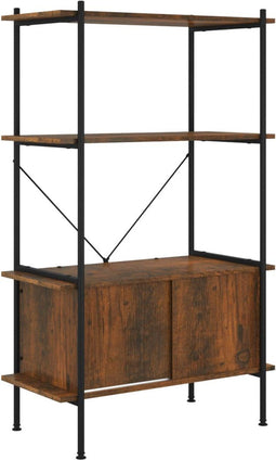 vidaXL - Opbergrek - 4-laags - met - kast - 80x40x130 - cm - staal - en - bewerkt - hout