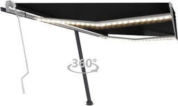 vidaXL - Luifel - handmatig - uittrekbaar - met - LED - 400x300 - cm - antracietkleur