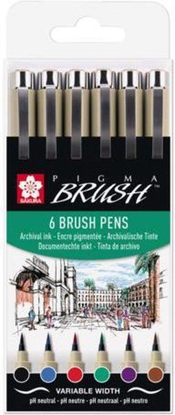 Sakura Pigma Penseel-set etui 6 Basic kleuren