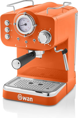 Swan Retro Espressomachine – Gemalen Koffie & Pads – Met Melkopschuimer – Oranje
