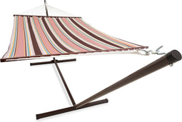 Vita5 Hangmat met Standaard en Spreidstok – 2 Persoons – Afneembaar kussen – Weerbestendig – Mokka