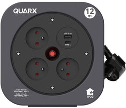 QUARX S-Box - Haspel - 12m 3 x 16A aansluitingen USB Type A en C